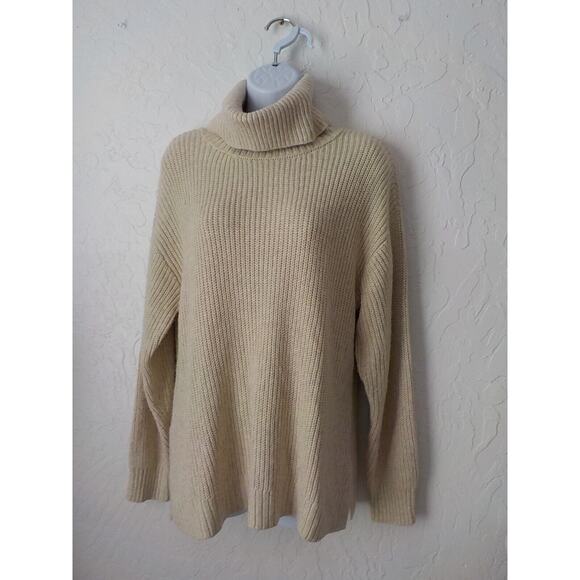 Candance Cameron Bure Turtleneck Sweater Women Small Neutral Beige Cable Knit - Picture 2 of 10